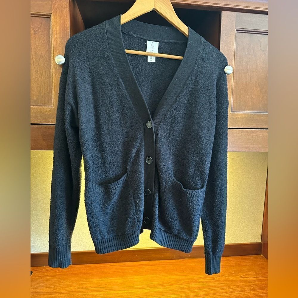 Joie Black Teddy Super Soft V-Neck Cardigan Sweater Size Small